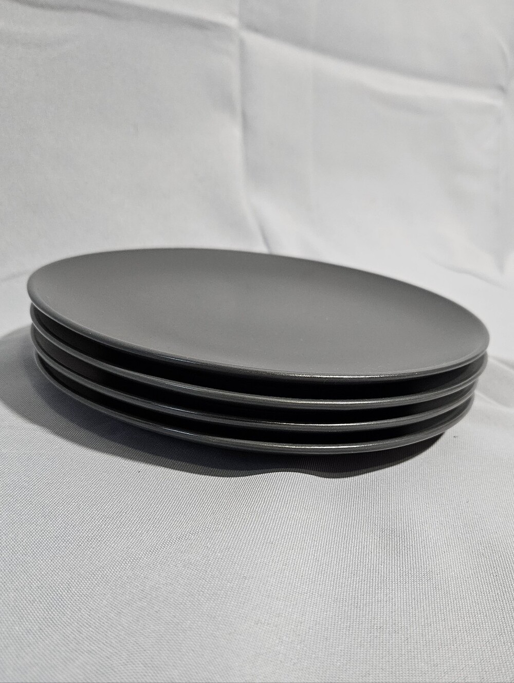 Ikea of Sweden 12011 Solid Black Matte Round Stoneware 8" Salad Plate Set 4